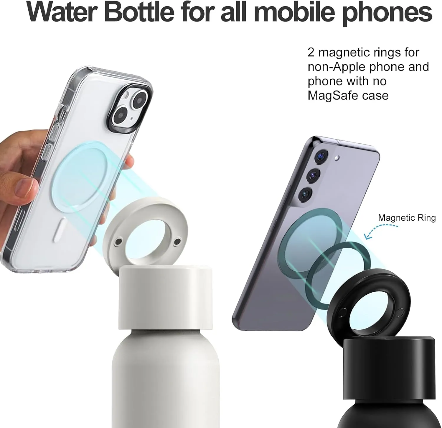 Insulated Water Bottle Compatible with Magsafe Holder, Magnetic Water Bottle Stainless Steel Water Cup Phone Mount Flask Leak-Proof Hot 12H Cold 24H Sports Car Cup Holder 25oz Ivory