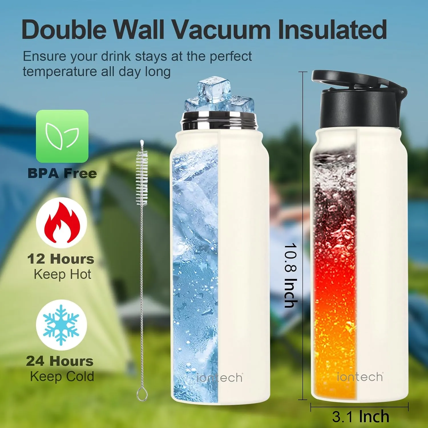 Insulated Water Bottle with Magnetic Phone Holder Compatible with MagSafe and iPhone, Double-Sided Magnet, Stainless Steel Water Bottle Phone Mount for Sports Travel, Hot 12H Cold 24H, 27oz (Purple)
