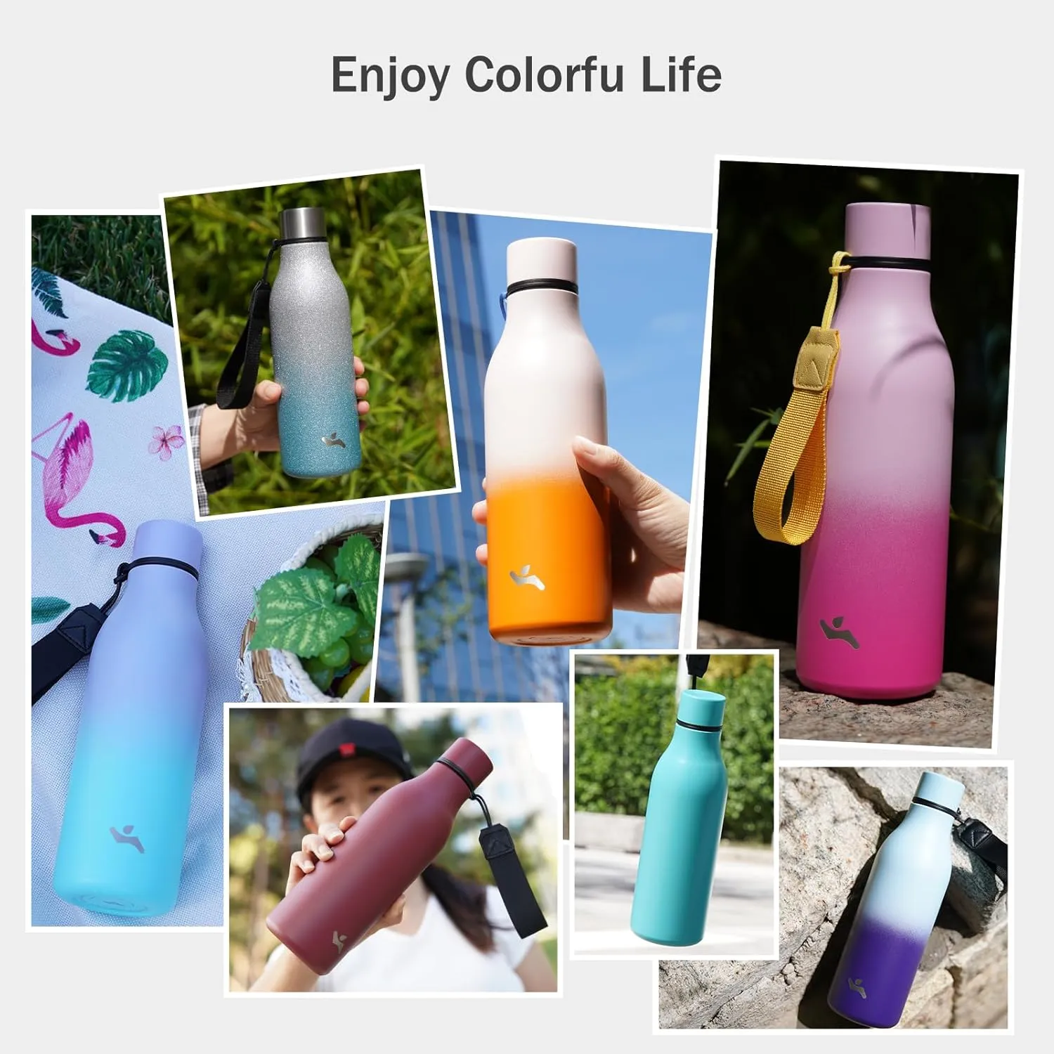 Insulated Water Bottle with Strap,18 oz Double Wall Stainless Steel Vacuum Bottles Metal Water Flask,Candy Blue