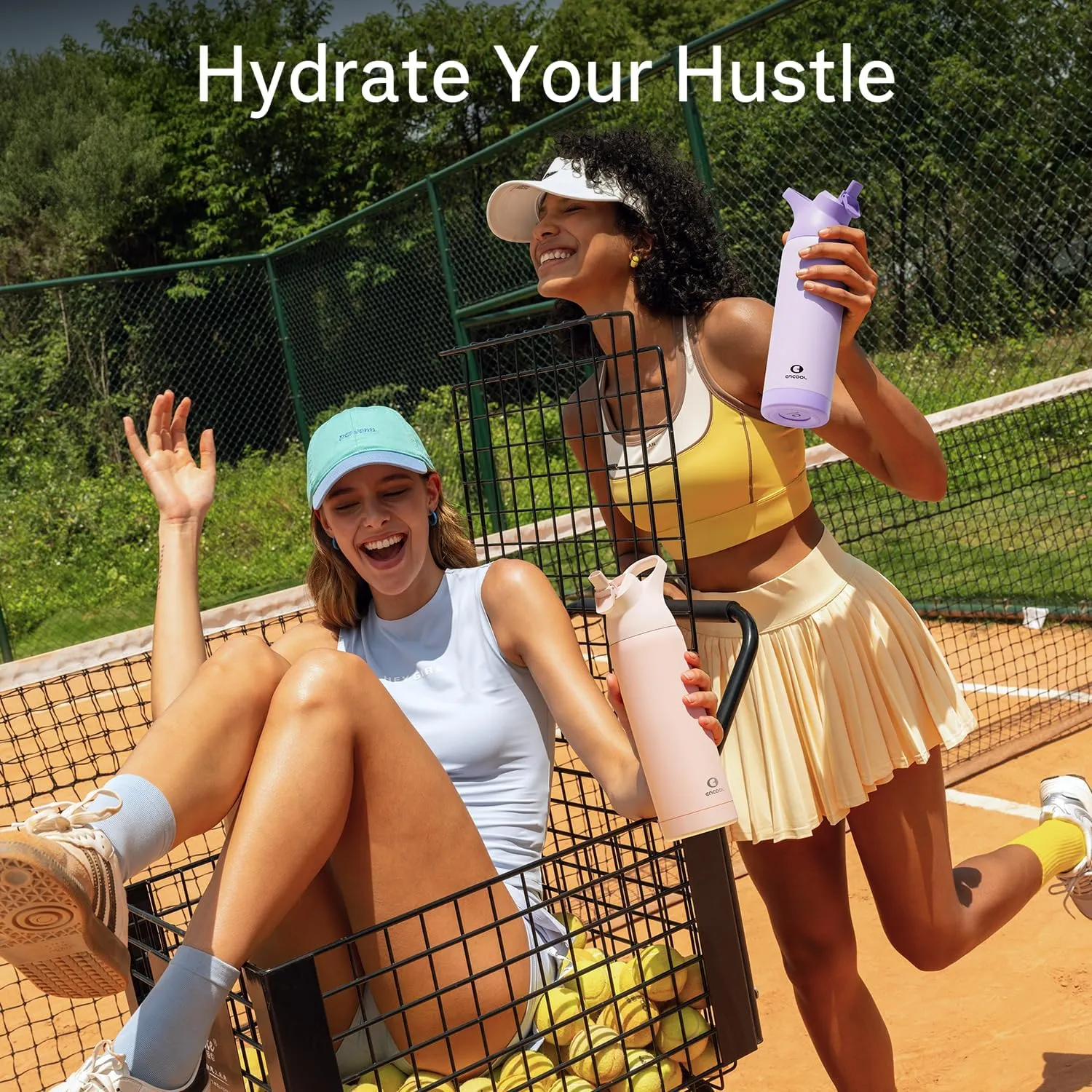 Insulated Water Bottle with Straw - Encool Stainless Steel Water Bottle, Reusable Leakproof and BPA-Free for Sports, Travel, Cold for 24 Hours, 32 oz, Snowflake