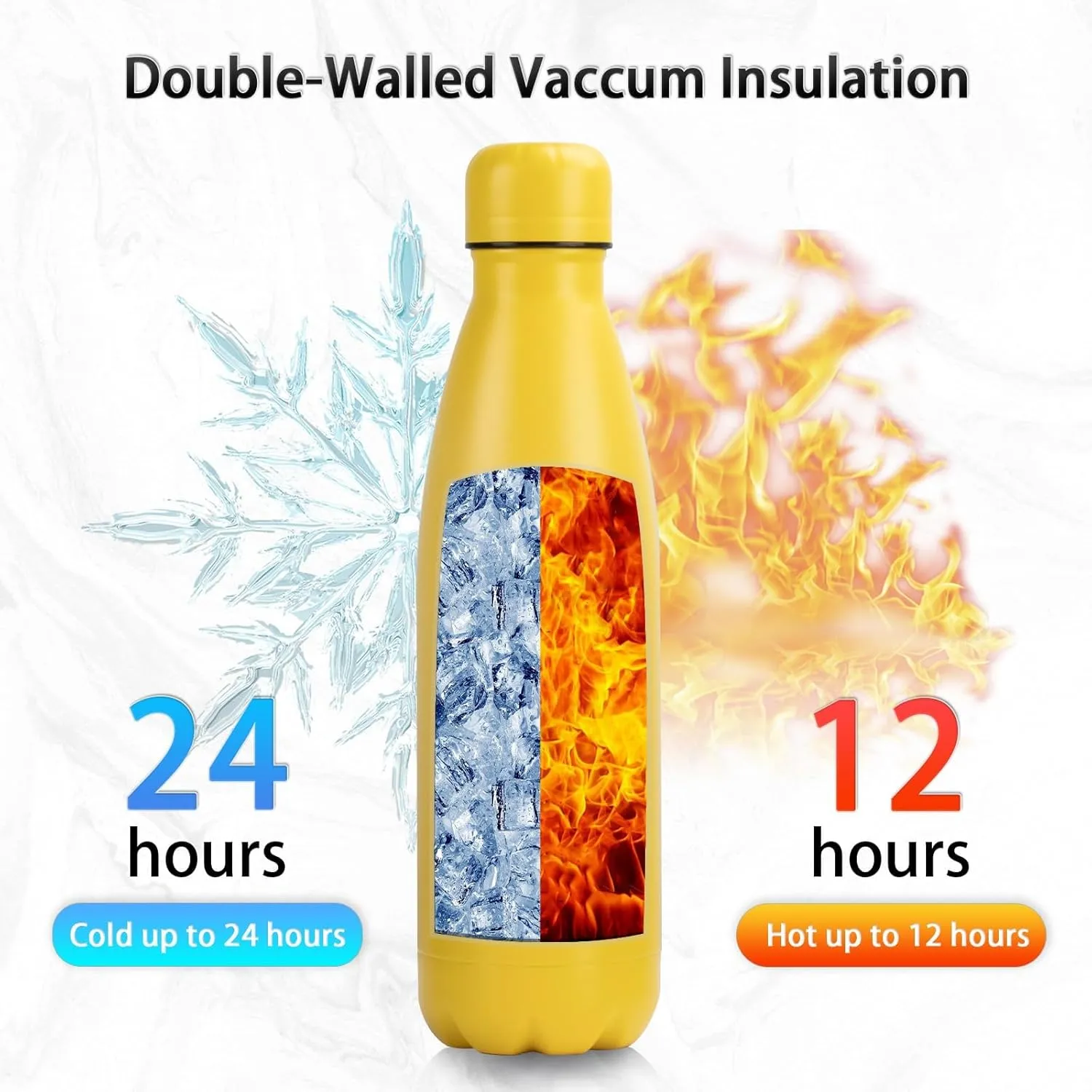 Insulated Water Bottle,2 Pack-17oz Stainless Steel Water Bottles with straw lid,Metal Sports Thermos Water Bottles for Boys,Girls,Double Wall Vacuum BPA-Free Flask for School, Sports(Black-Yellow)