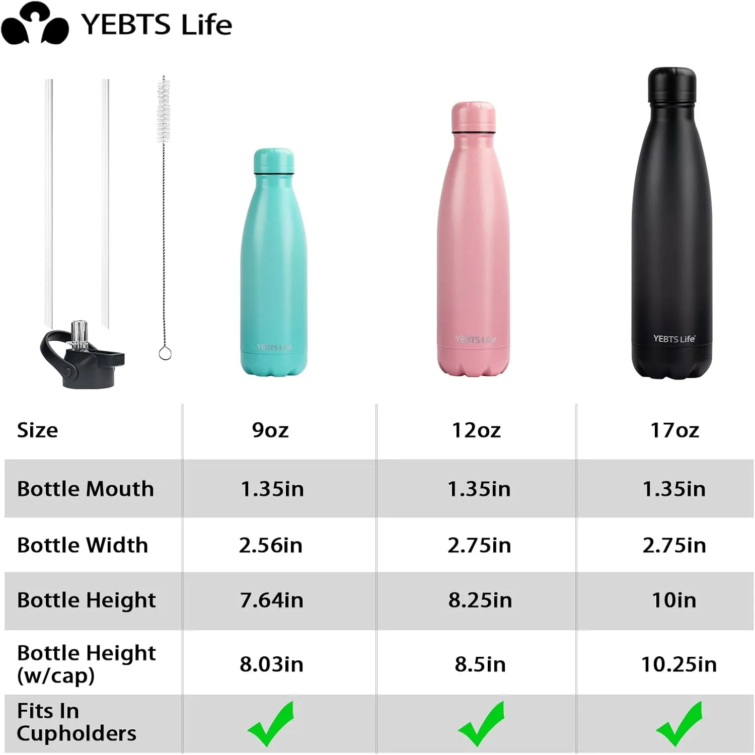 Insulated Water Bottle,2 Pack-17oz Stainless Steel Water Bottles with straw lid,Metal Sports Thermos Water Bottles for Boys,Girls,Double Wall Vacuum BPA-Free Flask for School, Sports(Black-Yellow)