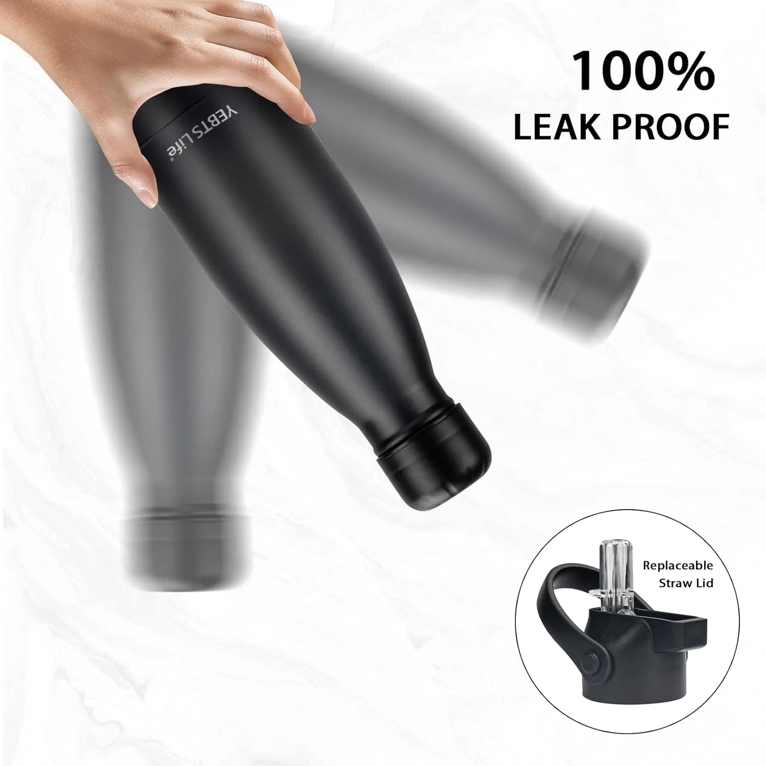 Insulated Water Bottle,2 Pack-9oz Stainless Steel Water Bottles with straw lid,Metal Sports Thermos Water Bottles for Boys,Girls,Double Wall Vacuum BPA-Free Flask for Sports (Black-Sliver)