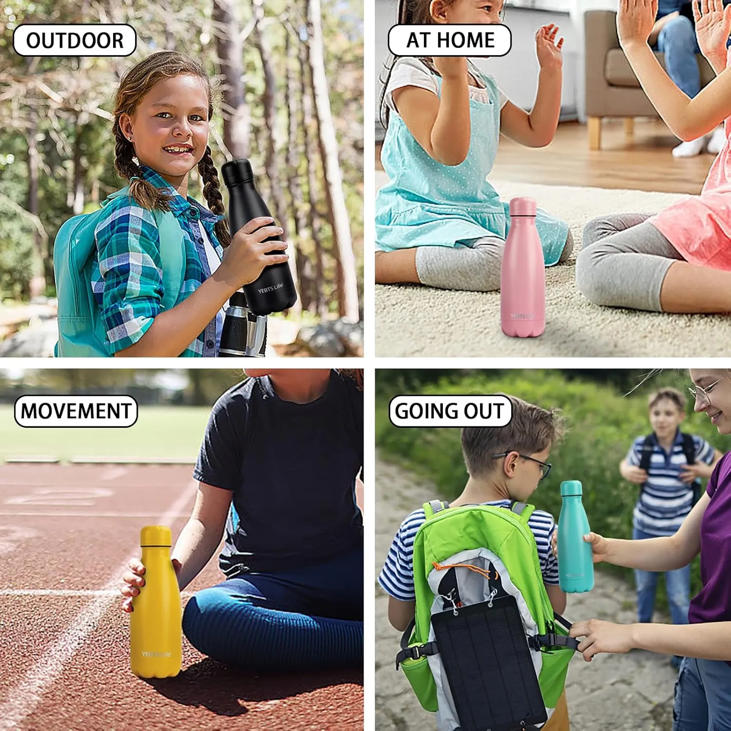 Insulated Water Bottle,2 Pack-9oz Stainless Steel Water Bottles with straw lid,Metal Sports Thermos Water Bottles for Boys,Girls,Double Wall Vacuum BPA-Free Flask for Sports (Black-Sliver)