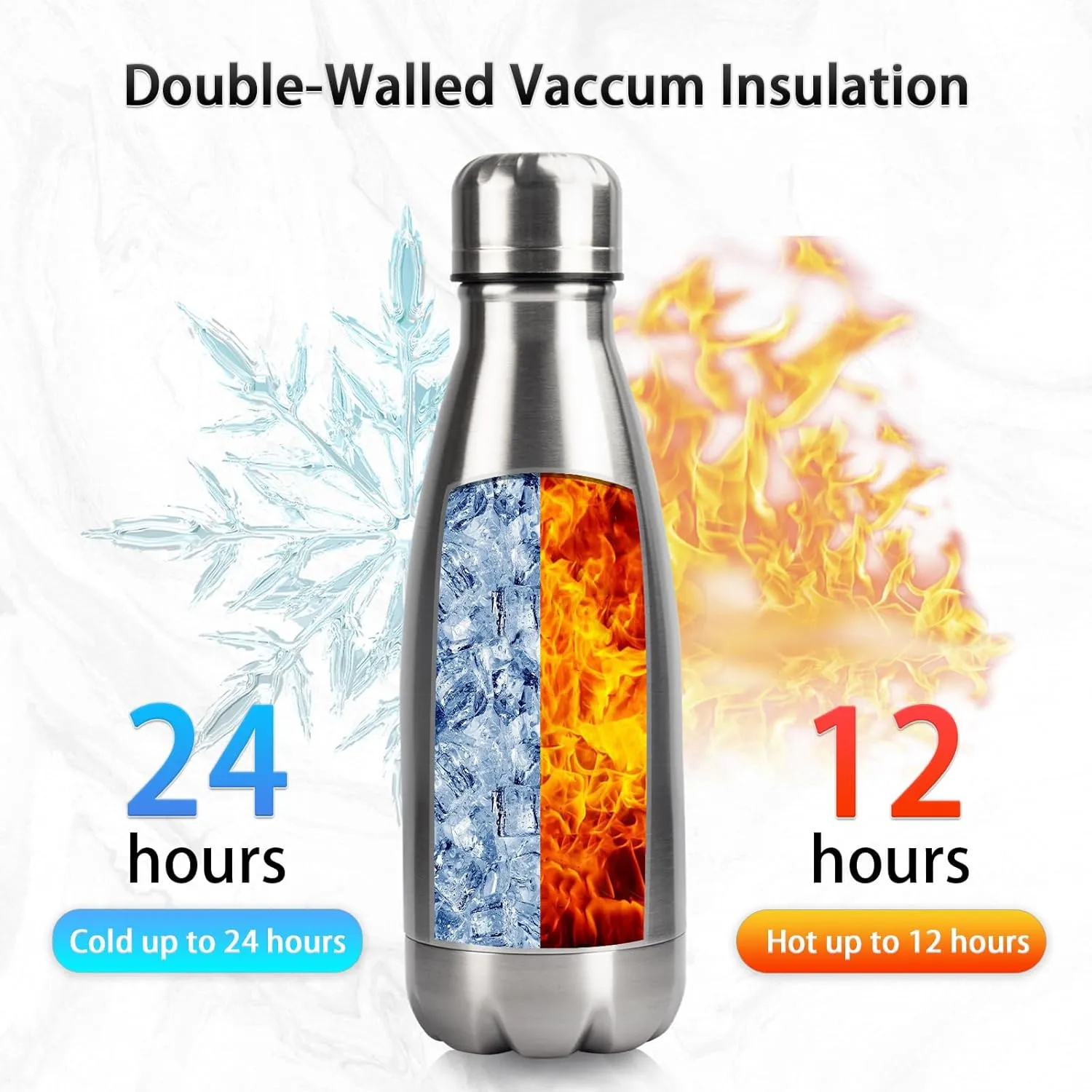 Insulated Water Bottle,2 Pack-9oz Stainless Steel Water Bottles with straw lid,Metal Sports Thermos Water Bottles for Boys,Girls,Double Wall Vacuum BPA-Free Flask for Sports (Black-Sliver)