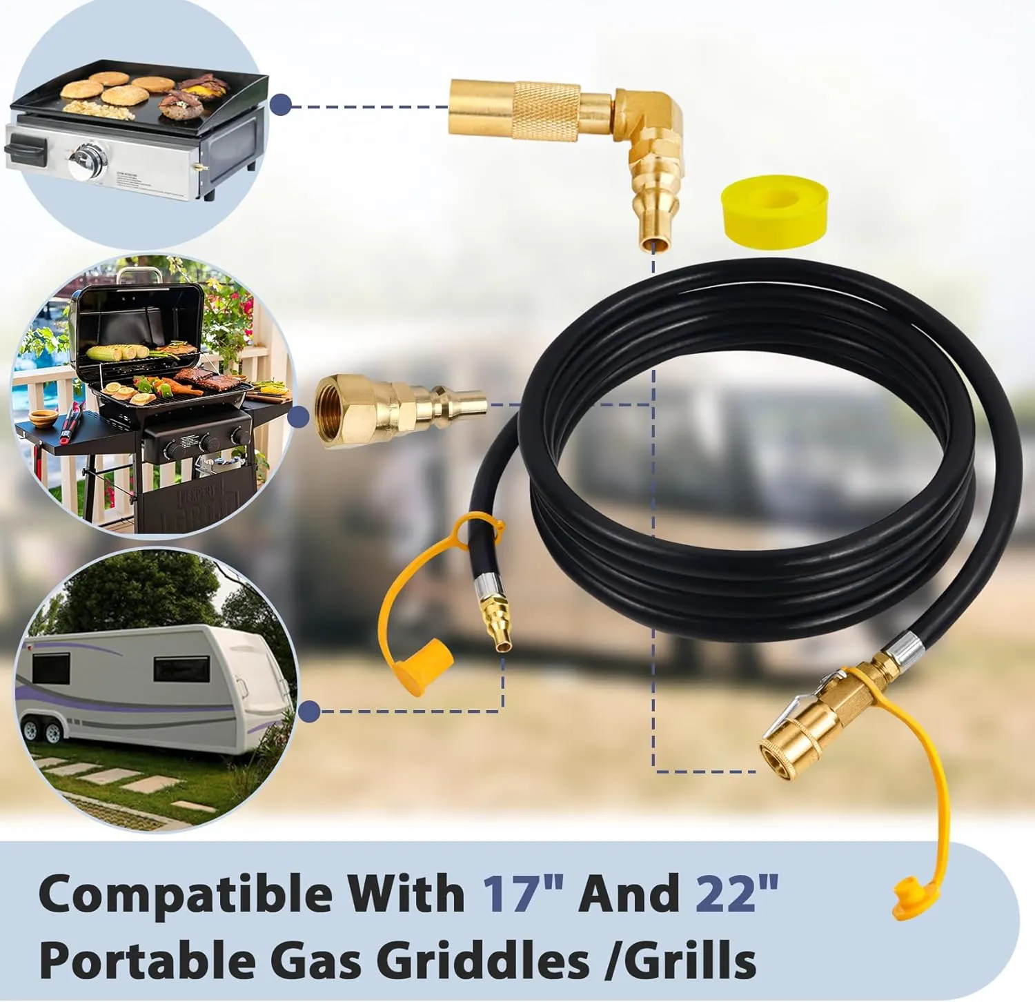 Iococee Upgraded 12FT RV Quick Connect Propane Hose for RV to Grill, Low Pressure Quick Connect Propane Hose with Elbow Adapter for 17" and 22" Blackstone Griddles/Grills