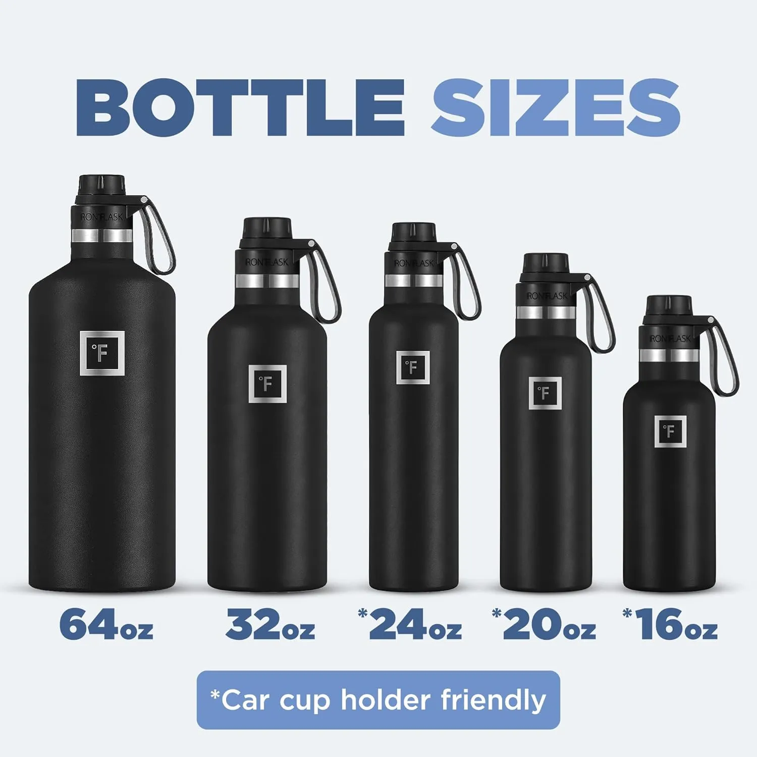 IRON °FLASK Camping & Hiking Hydration Canteens - 3 Lids (Narrow Spout Lid) Leak Proof Vacuum Insulated Stainless Steel - Hot & Cold Double Walled Sports Water Bottle - Dark Night, 64 Oz