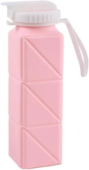 ISOLAY Collapsible Travel Cup Silicone Lightweight Large Capacity Folding Sport Bottle with Lids Scald-Proof Drinking Cup (A Pink)
