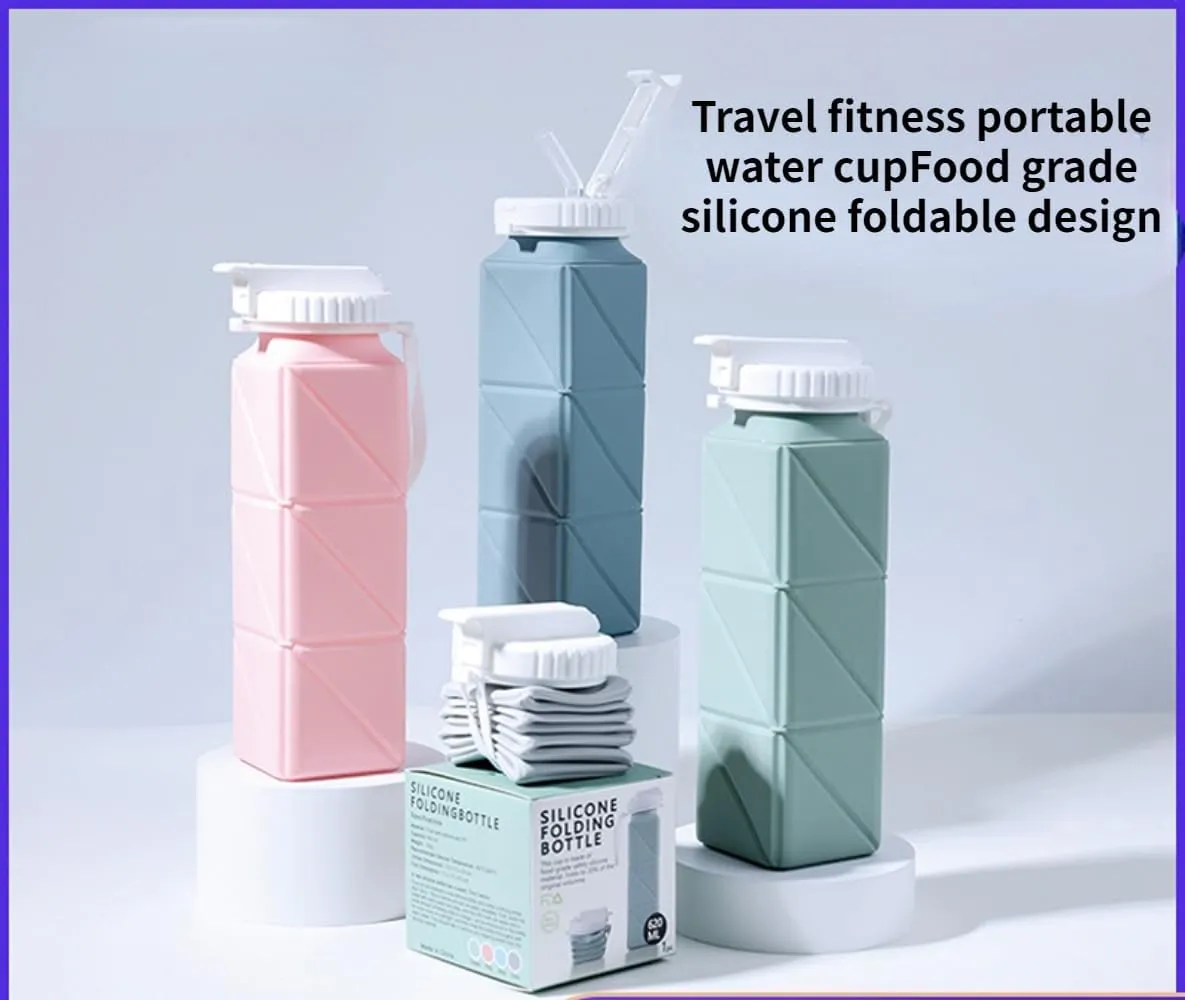 ISOLAY Collapsible Travel Cup Silicone Lightweight Large Capacity Folding Sport Bottle with Lids Scald-Proof Drinking Cup (A Pink)