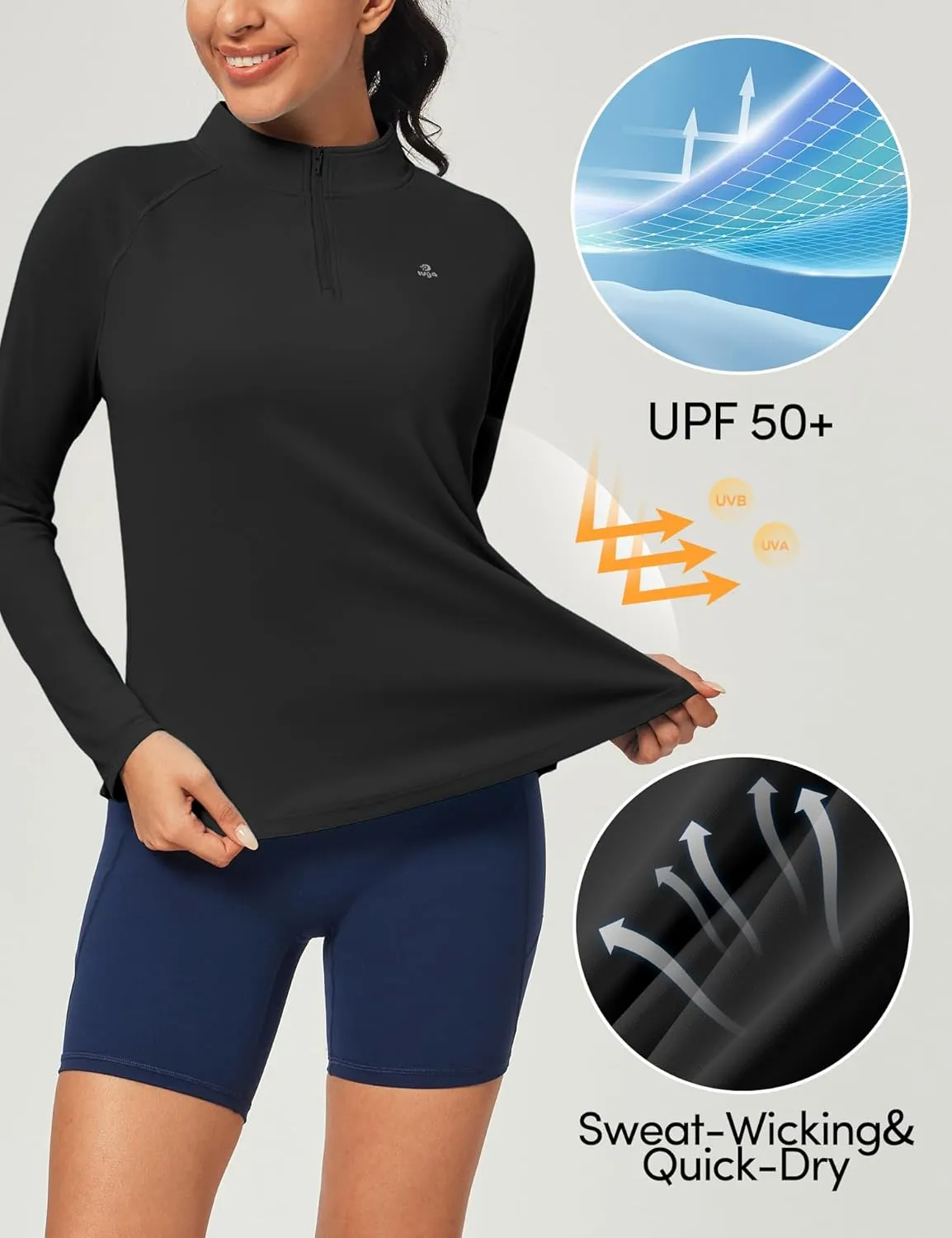 IUGA Rash Guard for Women UPF 50  Golf Shirts for Woman UV Protection Shirts Quarter Zip Workout Shirt