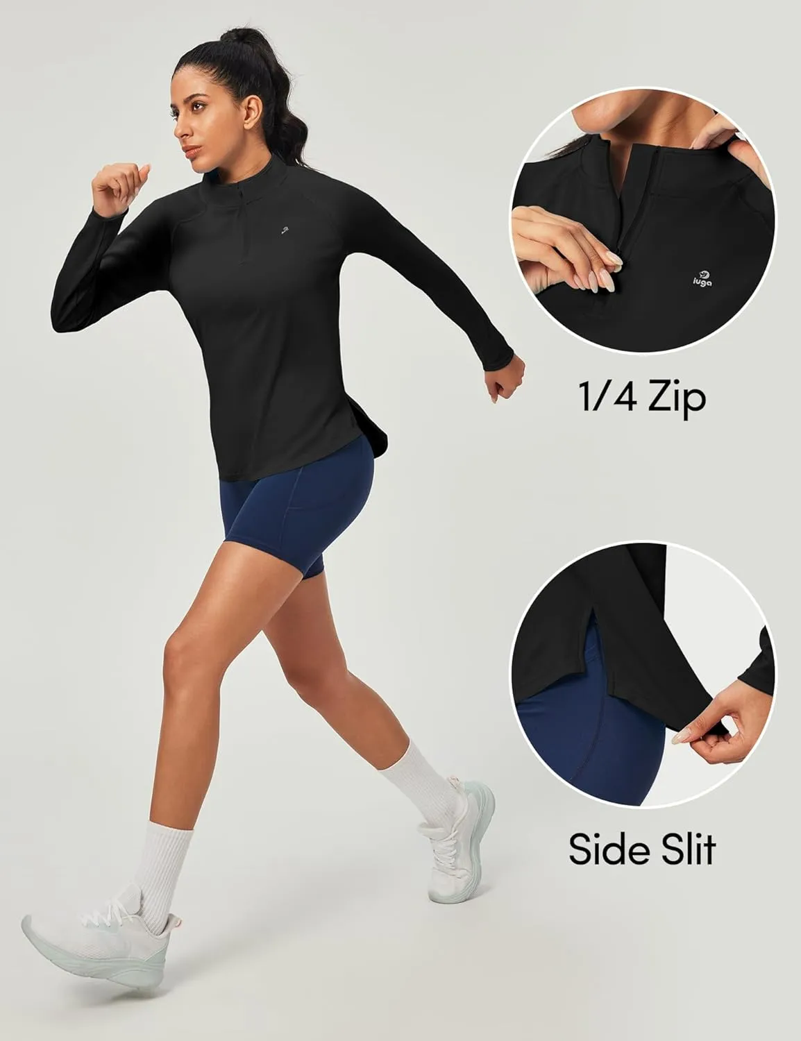 IUGA Rash Guard for Women UPF 50  Golf Shirts for Woman UV Protection Shirts Quarter Zip Workout Shirt