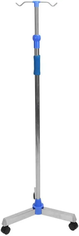 IV Stand Pole, Stainless Steel Portable Infusion Stand with Triangular Wheeled Base, Height Adjustable, Base Does Not Tip Over, 2 Hooks IV Bag Holder for Hospitals Clinics