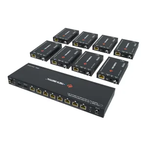 J-Tech Digital HDMI 2.0 4K Extender Splitter Over Single Cable CAT6 with PoC Up to 196 FT 1-in 8-Out w/Local Loop Output & Low Latency [JTECH-18EX50]