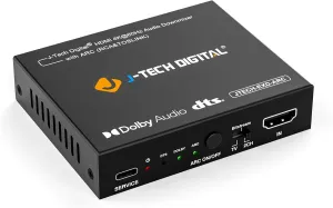 J-Tech Digital HDMI Audio Extractor 4K 60Hz with ARC & Audio Downmix, HDMI to Optical & RCA Converter, HDCP 2.2 DTS Digital 5.1 PCM (JTECH-EXD-ARC)