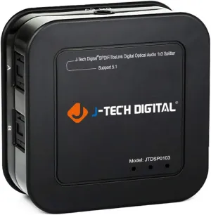 J-Tech Digital Optical Splitter 1 in 3 out for TV, Toslink Splitter 1x3 SPDIF Audio Splitter 1:1 Transmission Support LPCM2.0, DTS, Dolby Digital