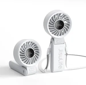 JISULIFE Handheld Fan Life7 – Ultimate Flexibility: High-Power Motor, LED Display, 19.5 Hrs Cooling, 5000mAh Rechargeable, 5-Speed, Foldable Design, 3-IN-1 Portable Fan for Travel Cruise Beach(Grey)
