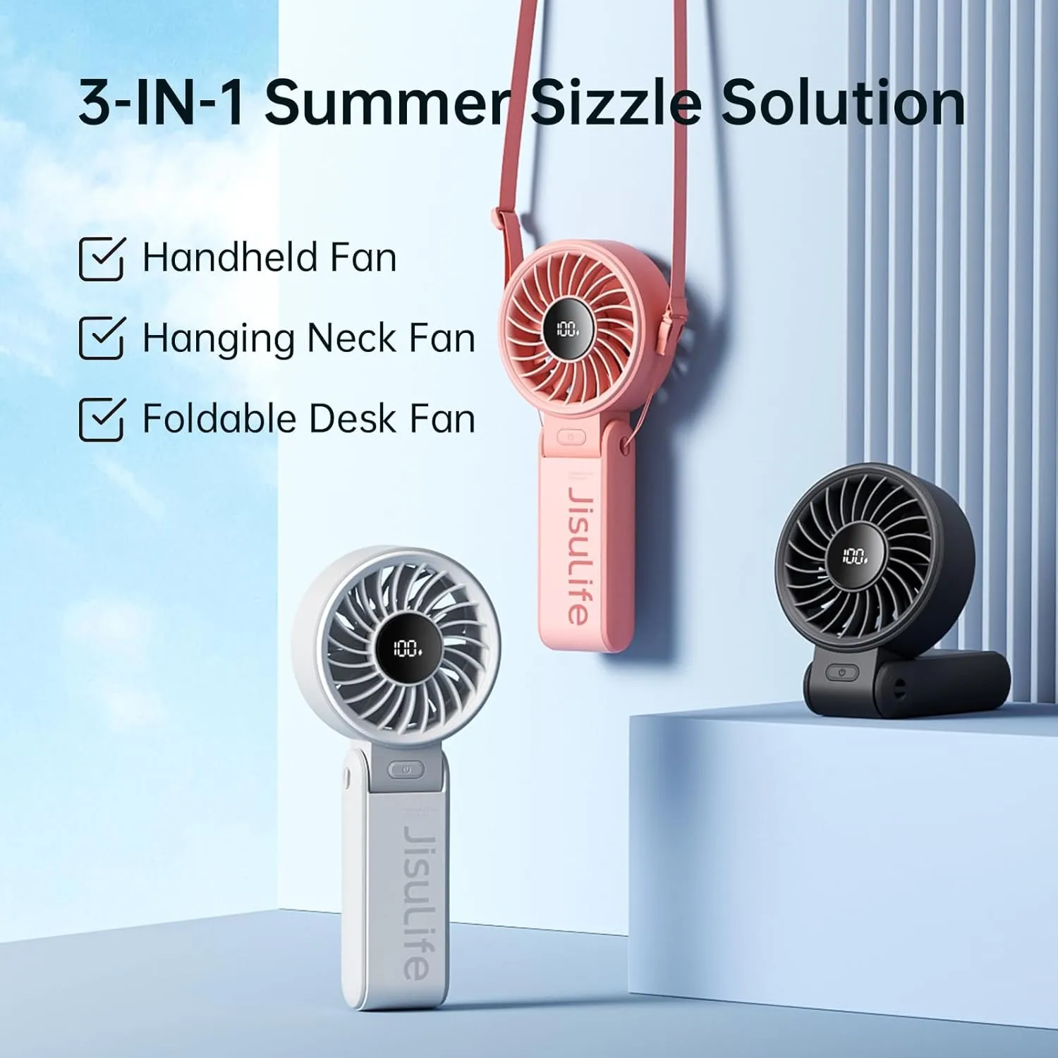 JISULIFE Handheld Fan Life7 – Ultimate Flexibility: High-Power Motor, LED Display, 19.5 Hrs Cooling, 5000mAh Rechargeable, 5-Speed, Foldable Design, 3-IN-1 Portable Fan for Travel Cruise Beach(Grey)