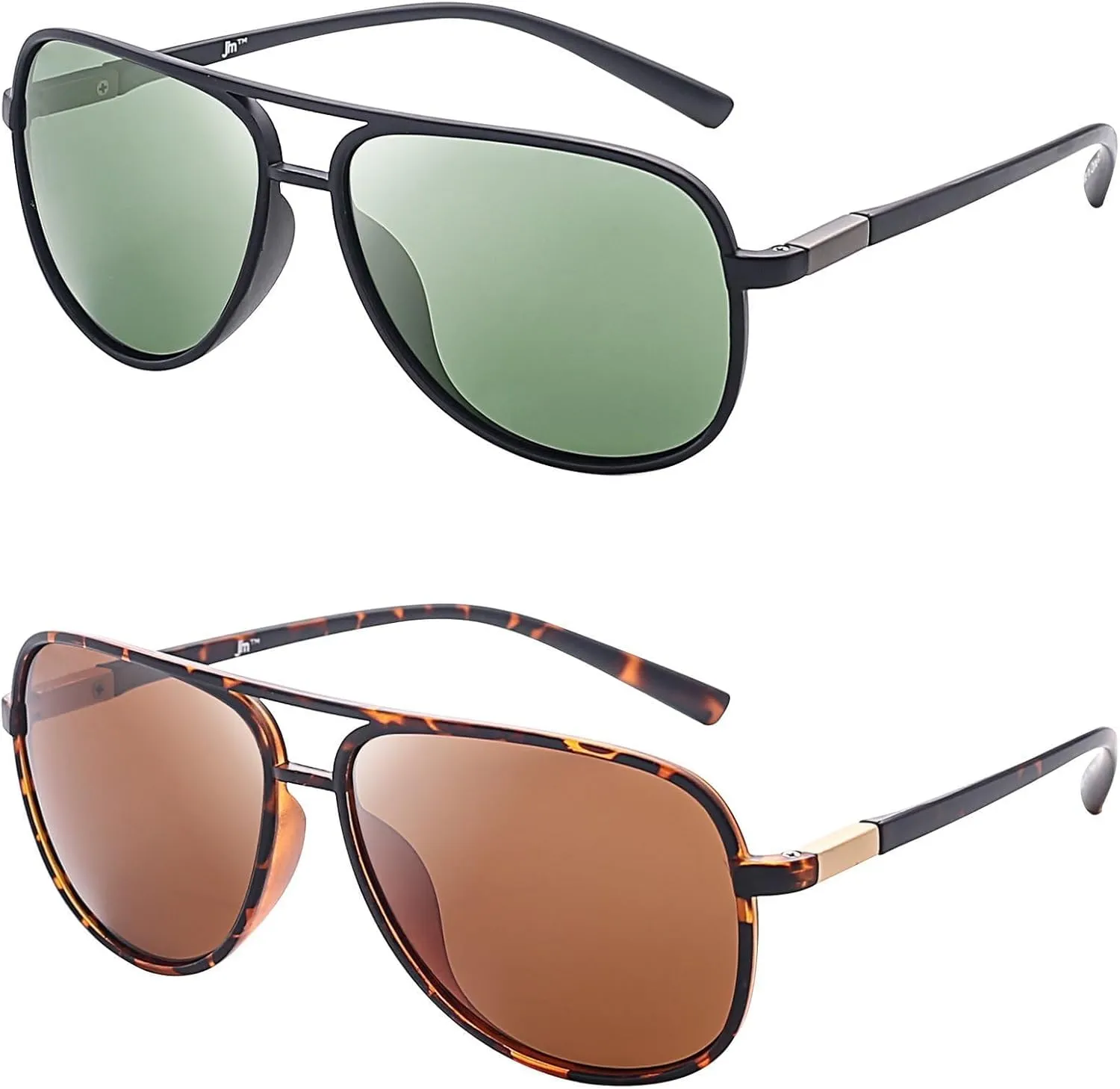 JM Retro Polarized Aviator Sunglasses for Men Women Tangle Free Oversized Plastic Sunglasses UV400 Protection