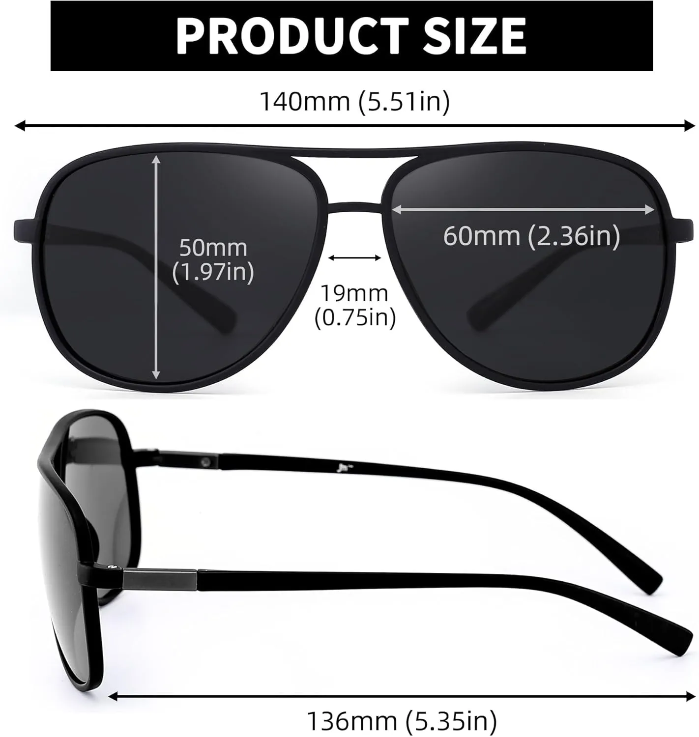 JM Retro Polarized Aviator Sunglasses for Men Women Tangle Free Oversized Plastic Sunglasses UV400 Protection