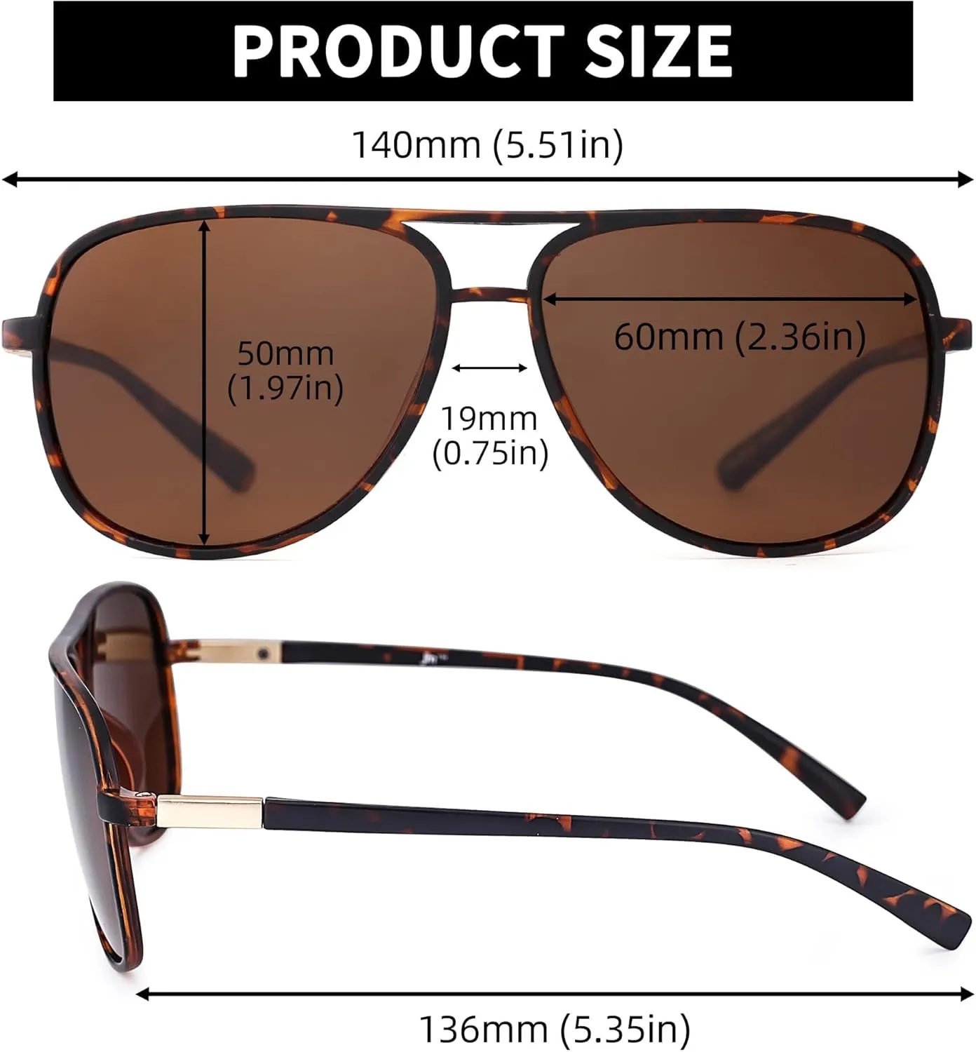 JM Retro Polarized Aviator Sunglasses for Men Women Tangle Free Oversized Plastic Sunglasses UV400 Protection