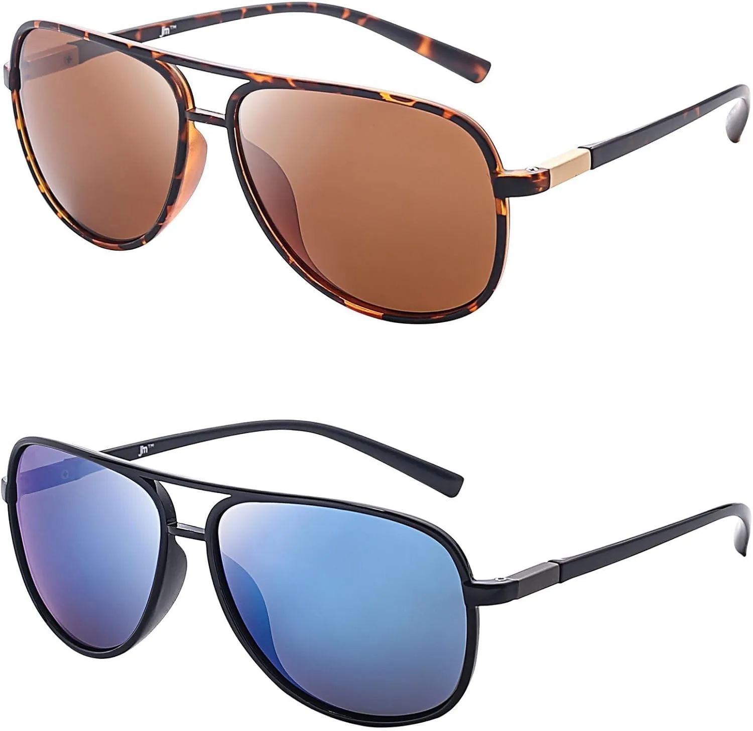 JM Retro Polarized Aviator Sunglasses for Men Women Tangle Free Oversized Plastic Sunglasses UV400 Protection