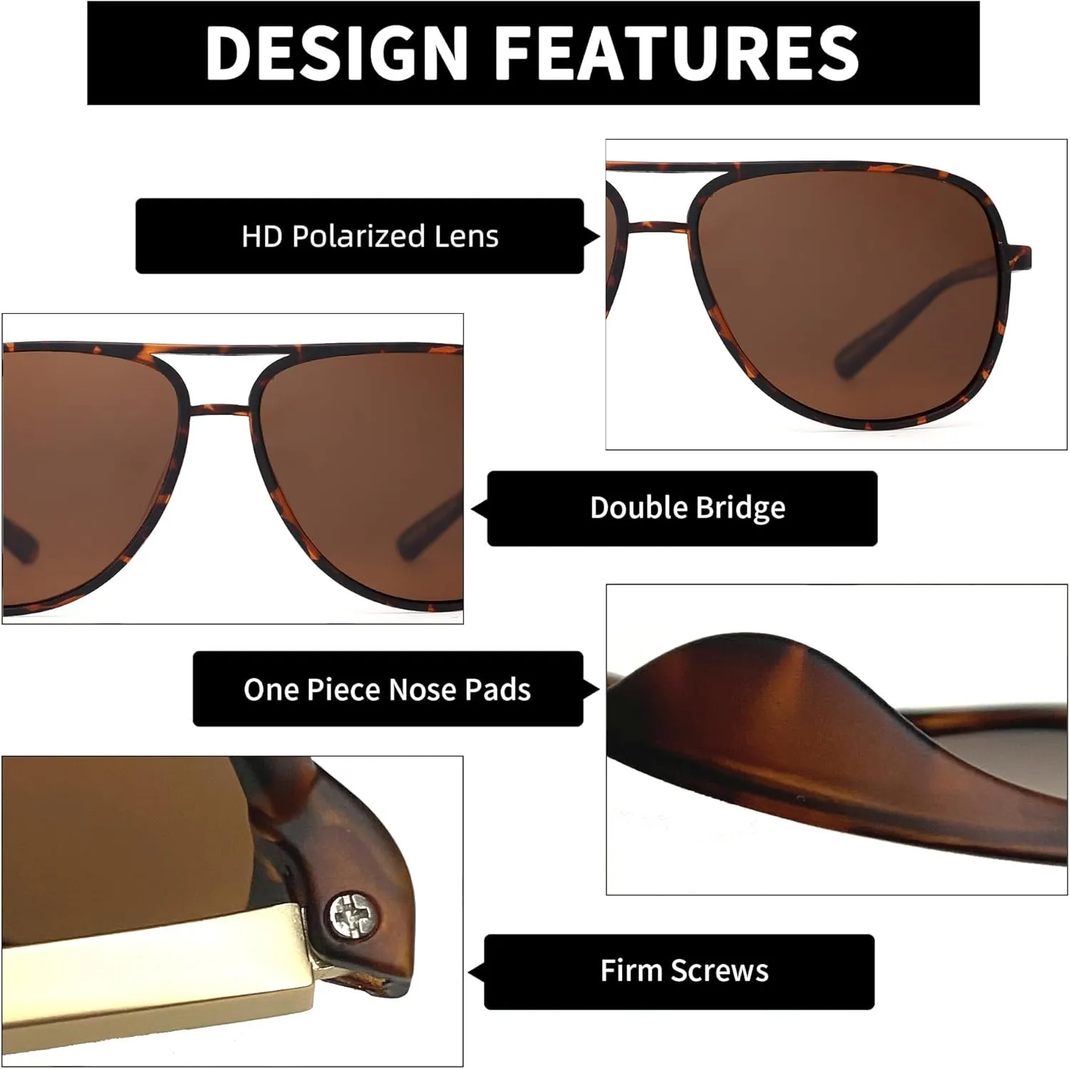 JM Retro Polarized Aviator Sunglasses for Men Women Tangle Free Oversized Plastic Sunglasses UV400 Protection