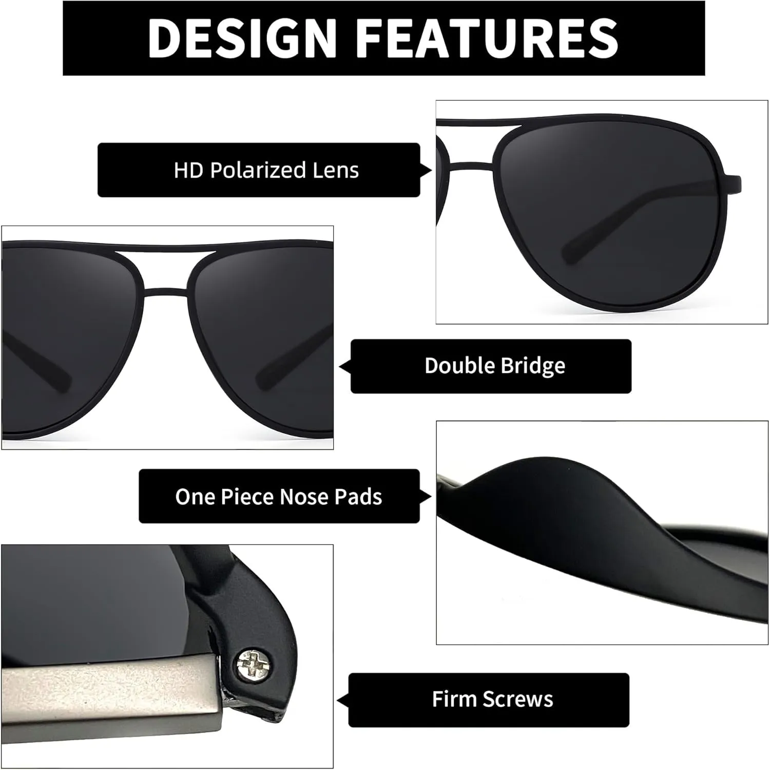 JM Retro Polarized Aviator Sunglasses for Men Women Tangle Free Oversized Plastic Sunglasses UV400 Protection