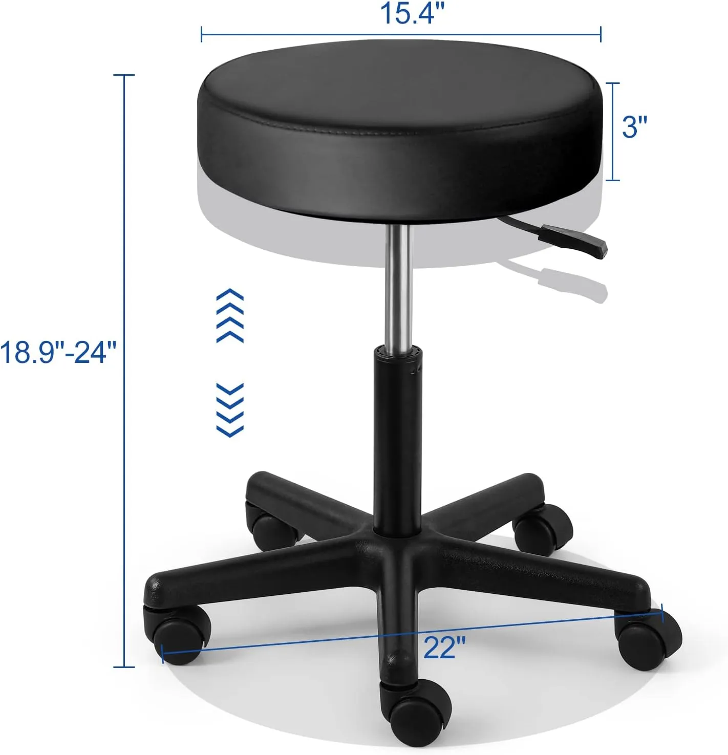JMU Rolling Stool with Wheels, PVC Leather Large Seat Stool, 400lbs Weight Capacity, Heavy Duty Adjustable Height for Medical Tattoo Office Lab Dentists Healthcare (Black)