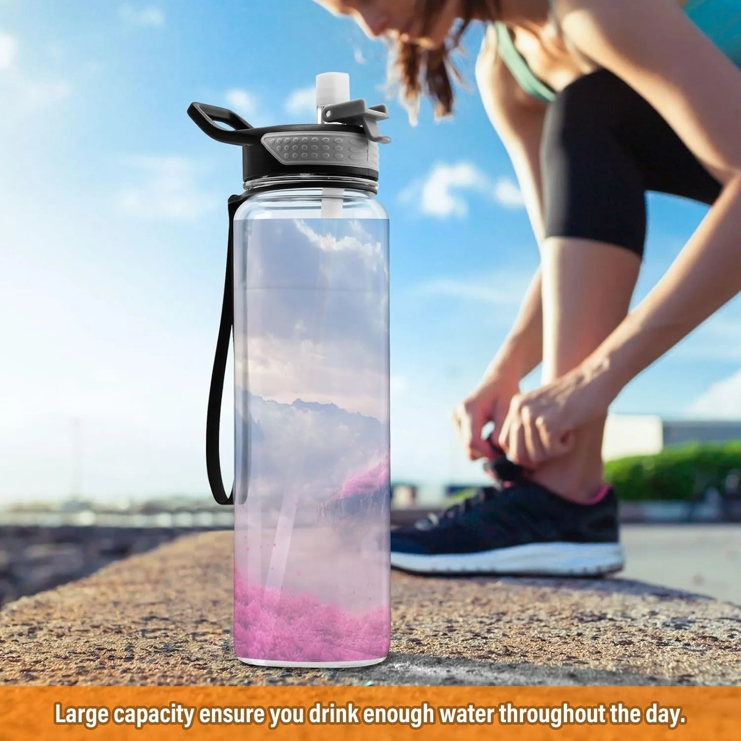 Joisal Castle Meadow Pink 32 Oz Water Bottle Leakproof Reusable Water Bottle for Sports, Cycling, Bike