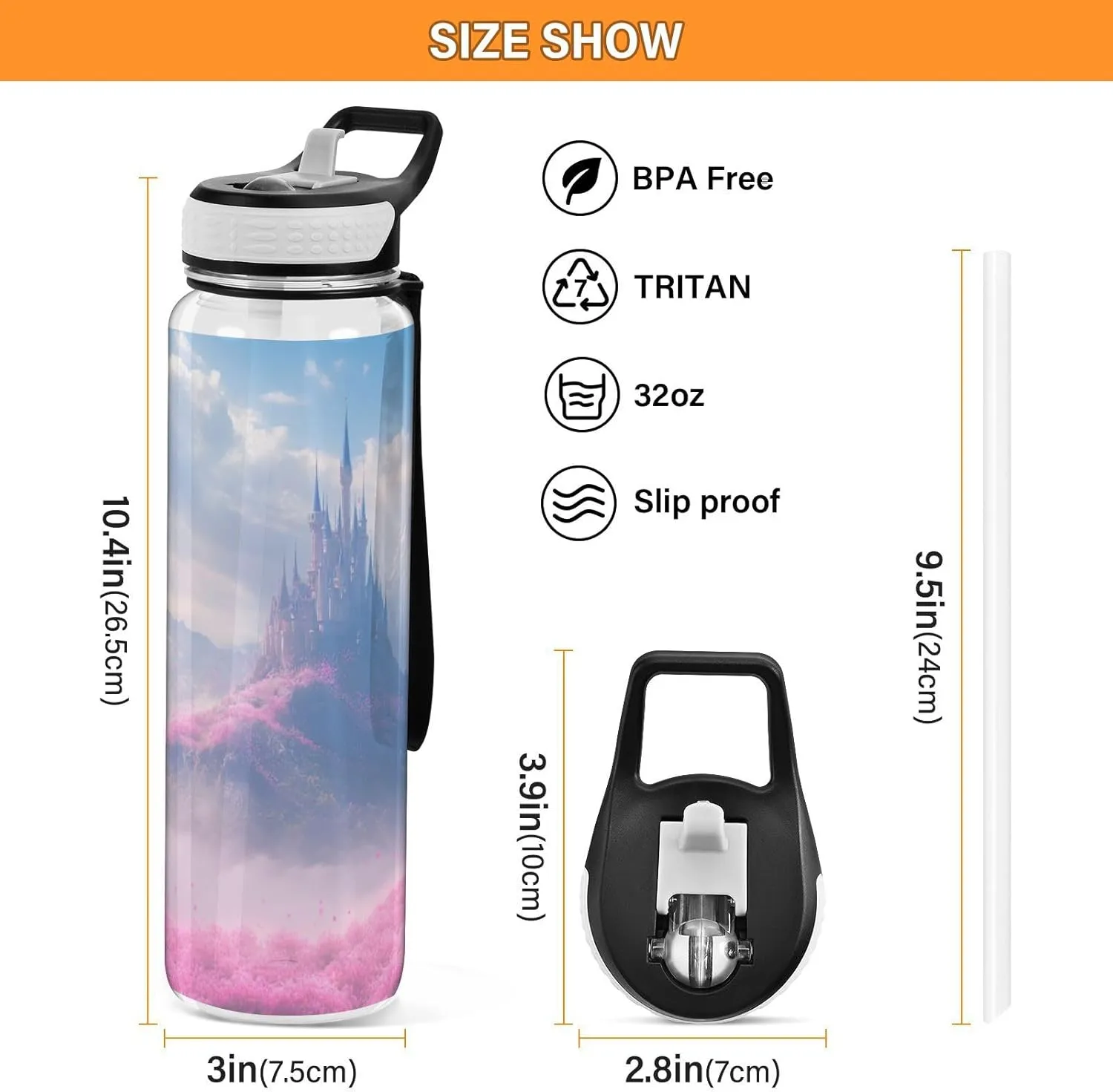 Joisal Castle Meadow Pink 32 Oz Water Bottle Leakproof Reusable Water Bottle for Sports, Cycling, Bike
