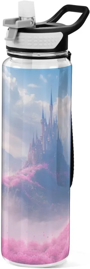 Joisal Castle Meadow Pink 32 Oz Water Bottle Leakproof Reusable Water Bottle for Sports, Cycling, Bike