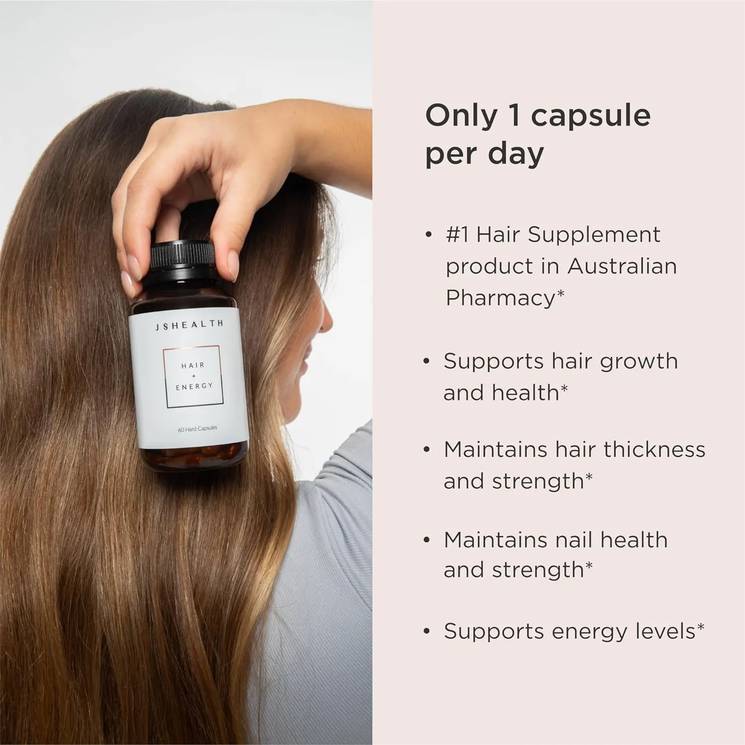 JSHealth Hair Formula - Vitamins for Hair Growth and Energy with Zinc and Iodine - Hair Loss Supplement for Men and Women (60 Capsules)