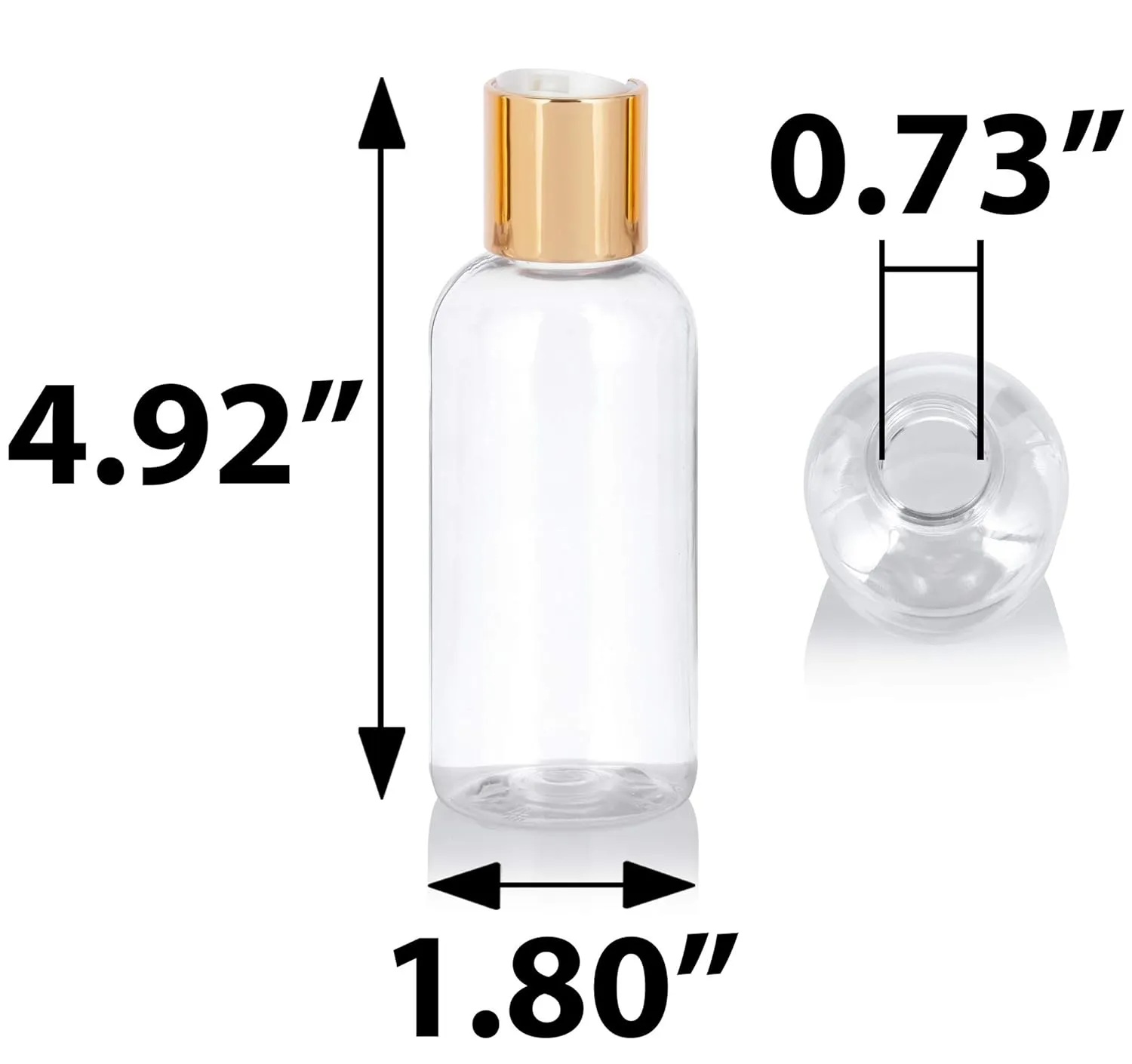 JUVITUS 4 oz / 120 ml Plastic PET Boston Round Bottle (BPA Free) with Gold Disc Cap (6 pack) (Clear)