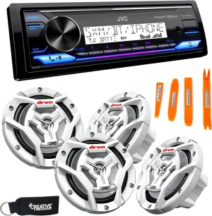 JVC KD-X38MBS Marine Digital Receiver W/BT, USB, XM Ready   2 Pair CS-DR6201MW 6.5" White Marine Speakers