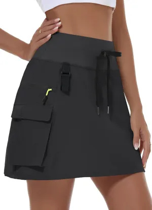 JWM Women's Hiking Cargo Skort Skirt High Waisted Golf Workout with Zipper Pockets Tummy Control Quick Dry Water Resistant