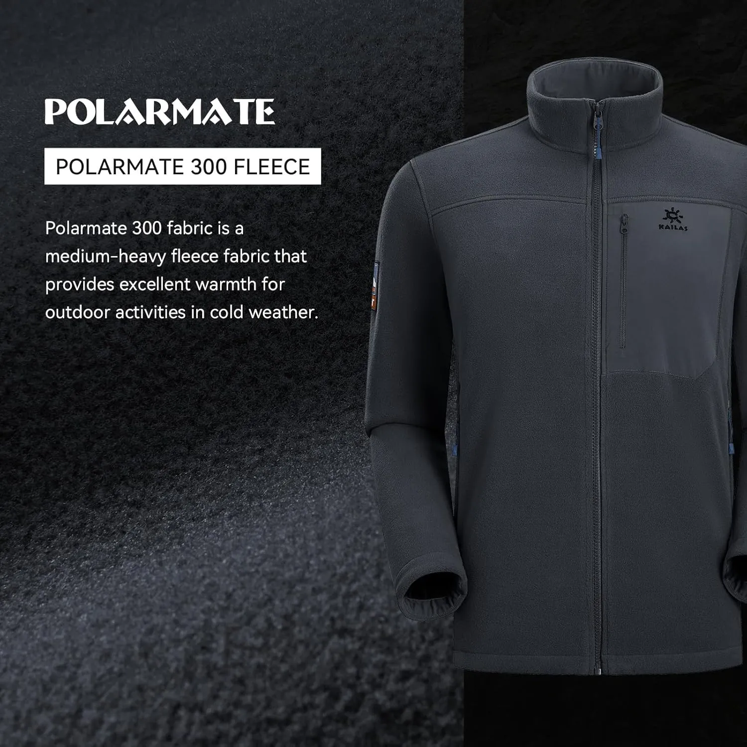 KAILAS Men's Fleece Hooded Full Zip Jacket Lightweight Winter Jacket Polar Warm Coat Pockets Outdoor Jacket