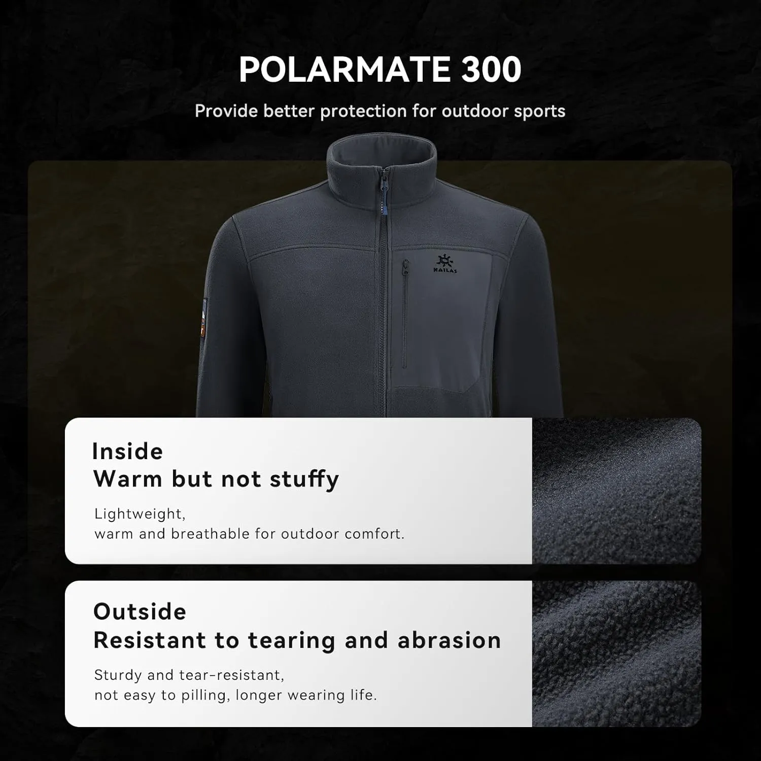 KAILAS Men's Fleece Hooded Full Zip Jacket Lightweight Winter Jacket Polar Warm Coat Pockets Outdoor Jacket