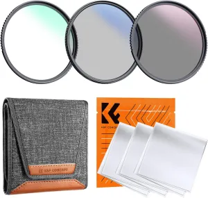 K&F Concept 95mm UV/CPL/ND Lens Filter Kit (3 Pieces)-18 Multi-Layer Coatings, UV Filter   Polarizer Filter   Neutral Density Filter (ND4)   Cleaning Cloth  Filter Pouch for Camera Lens (K-Series)