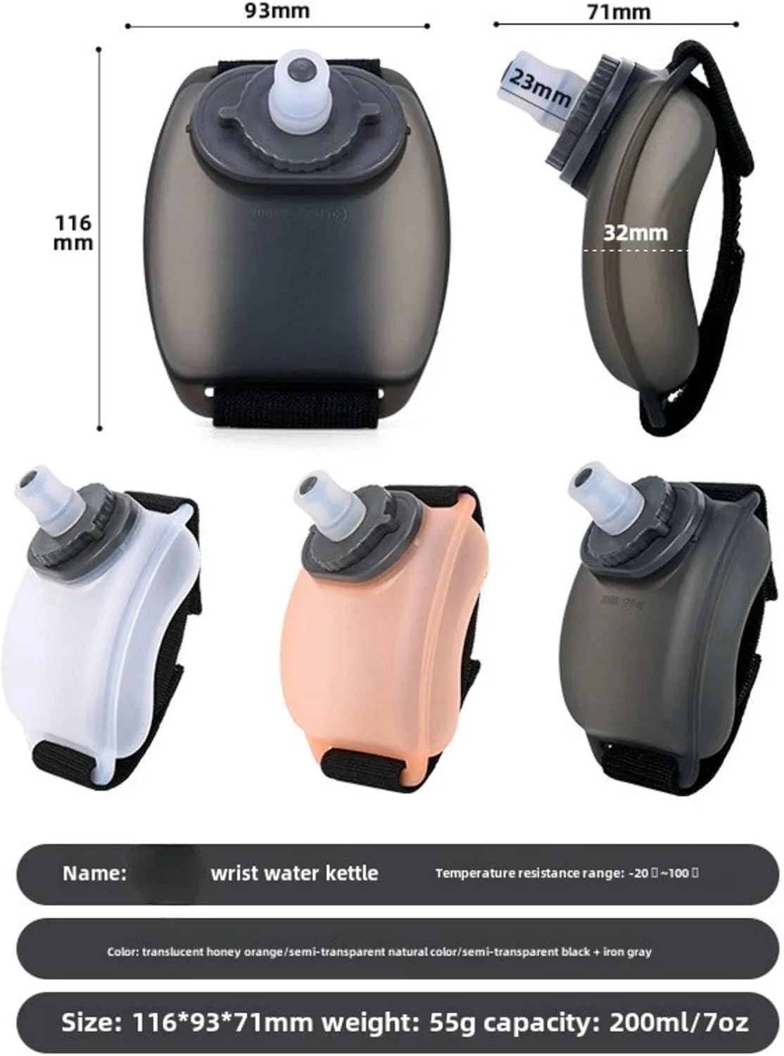 KAYNO Summer Outdoor Running Wrist Water Bottle Fitness Cycling Sports Water Cup 200ml Marathon Hydrating Portable Water Bottle