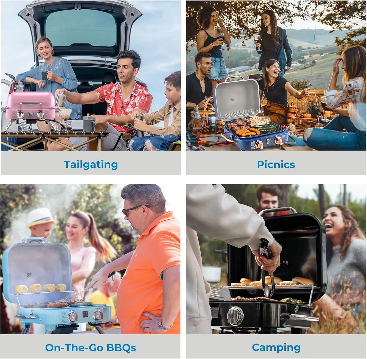 Kenmore Portable Propane Gas Grill - Tabletop BBQ Grill with Warming Rack, 2 Stainless Steel Burners with 14,000 BTUs, for Outdoor Kitchen, Camping, Navy & Copper