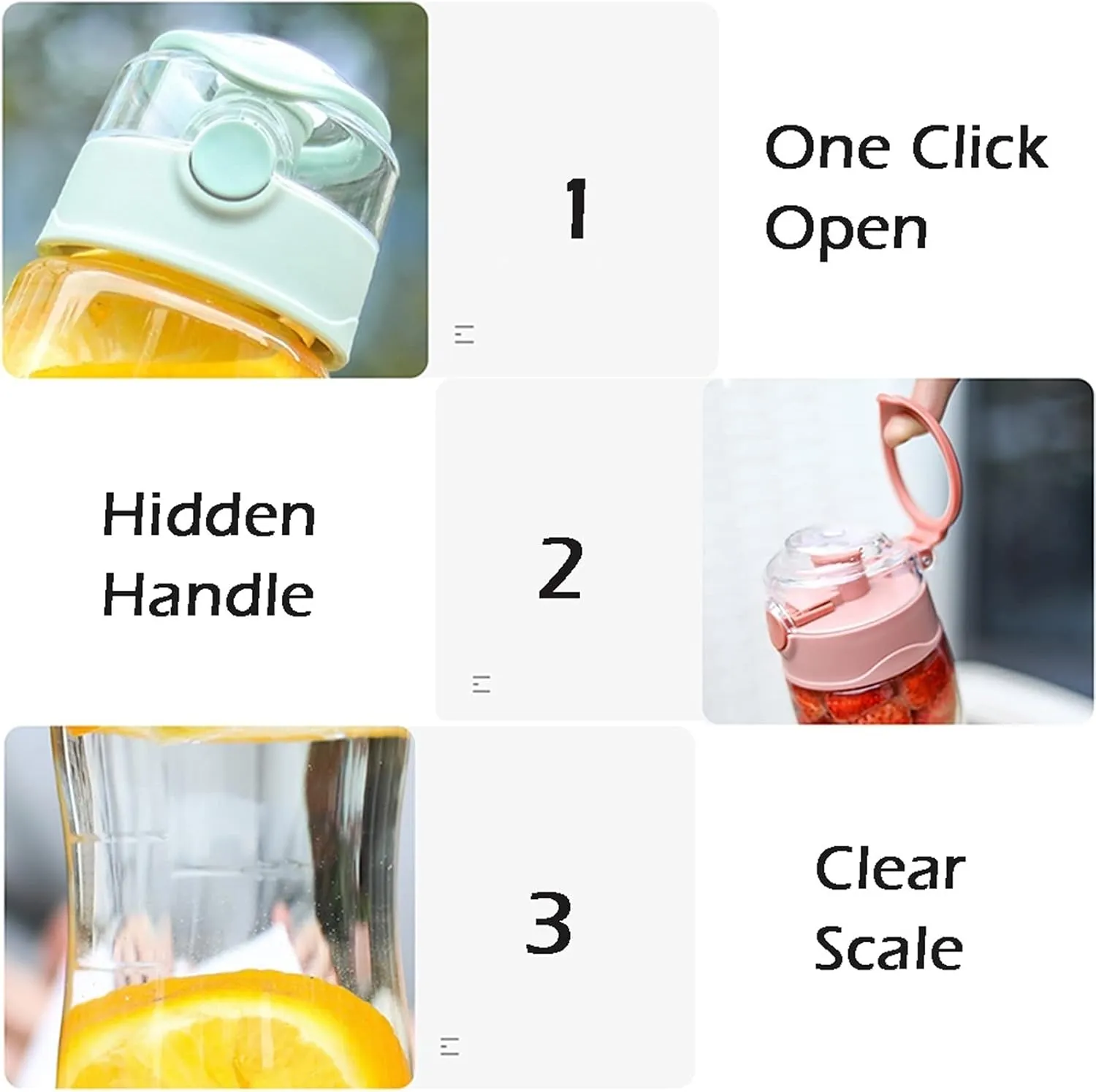 kettles Large Capacity Plastic Water Bottles with One-Click Push Button,Durable Portable Sports Bottles,Leakproof Cups Sealed Lid canteen(C)
