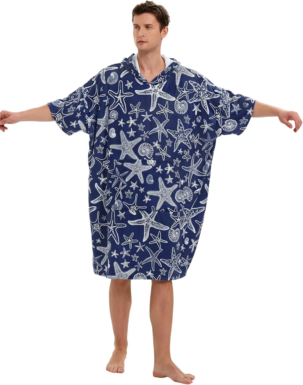 KFUBUO Surf Poncho Mens Towel Robe with Hood Changing Towel Poncho Adult Terry Cloth Swim Towels Quick Dry for Swimmers