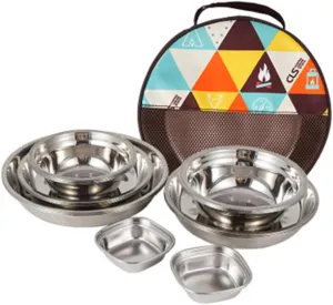 KICHOUSE 1 Set Campfire Plate Bowl Stainless Steel Camping Tableware for Outdoor Dining Lightweight and Compact Odorless Non Corrosive for Picnics and Bbqs