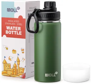 Kids Water Bottle for School 16 oz Stainless Steel Double Wall Vacuum Insulated Sports Water Bottle Leak Proof-Reusable Metal Flask with Silicone Boot for Travel, BPA-Free(Grass Green)