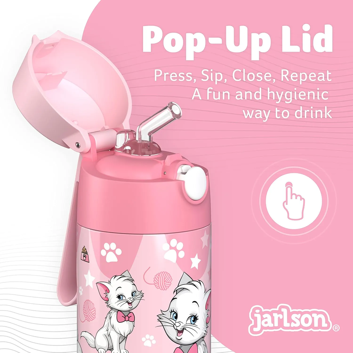 kids water bottle with straw - CHARLI - insulated stainless steel water bottle - thermos - girls/boys (Cat 'Star', 12 oz)