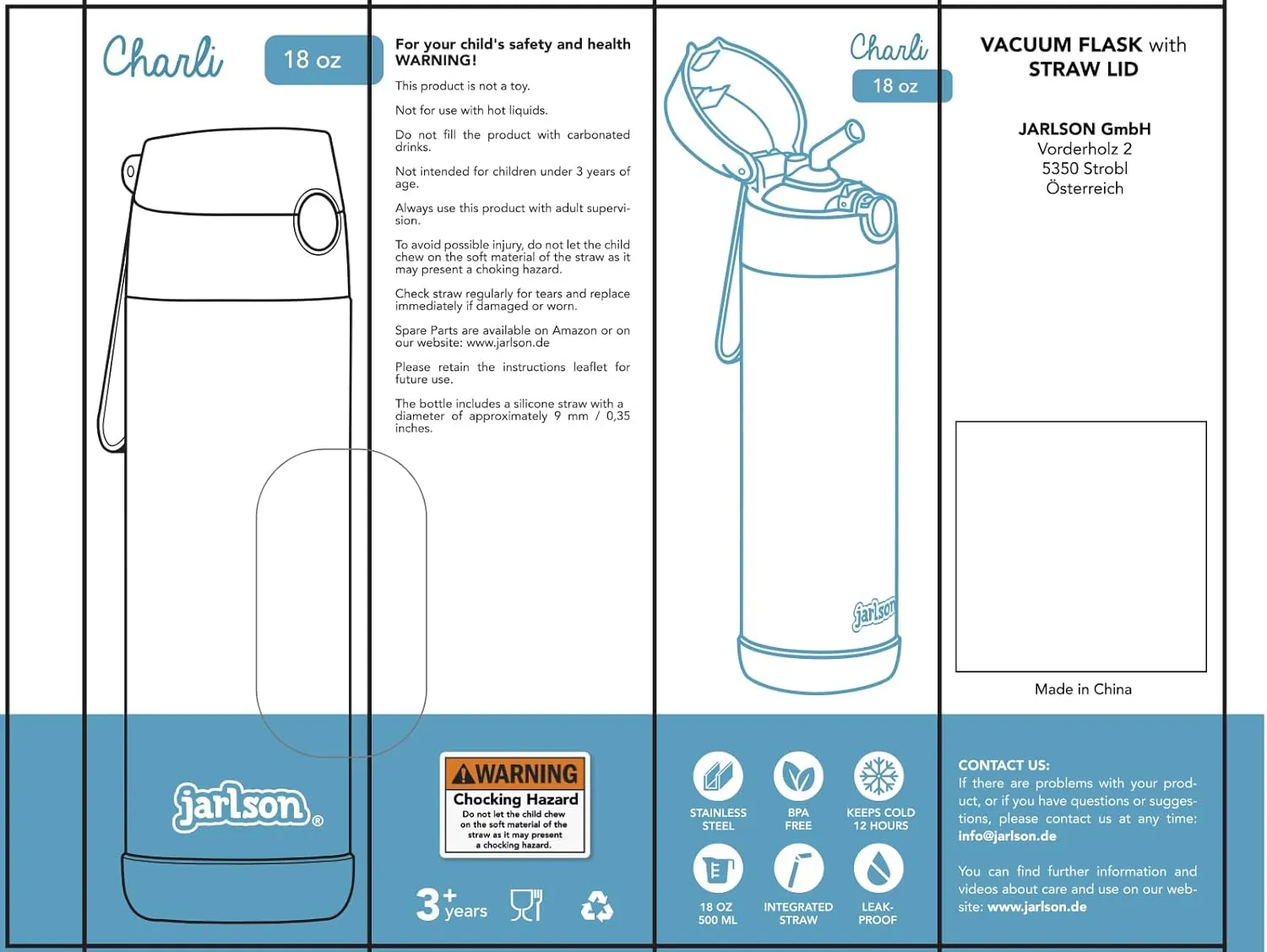 kids water bottle with straw - CHARLI - insulated stainless steel water bottle - thermos - girls/boys (Cat 'Star', 12 oz)