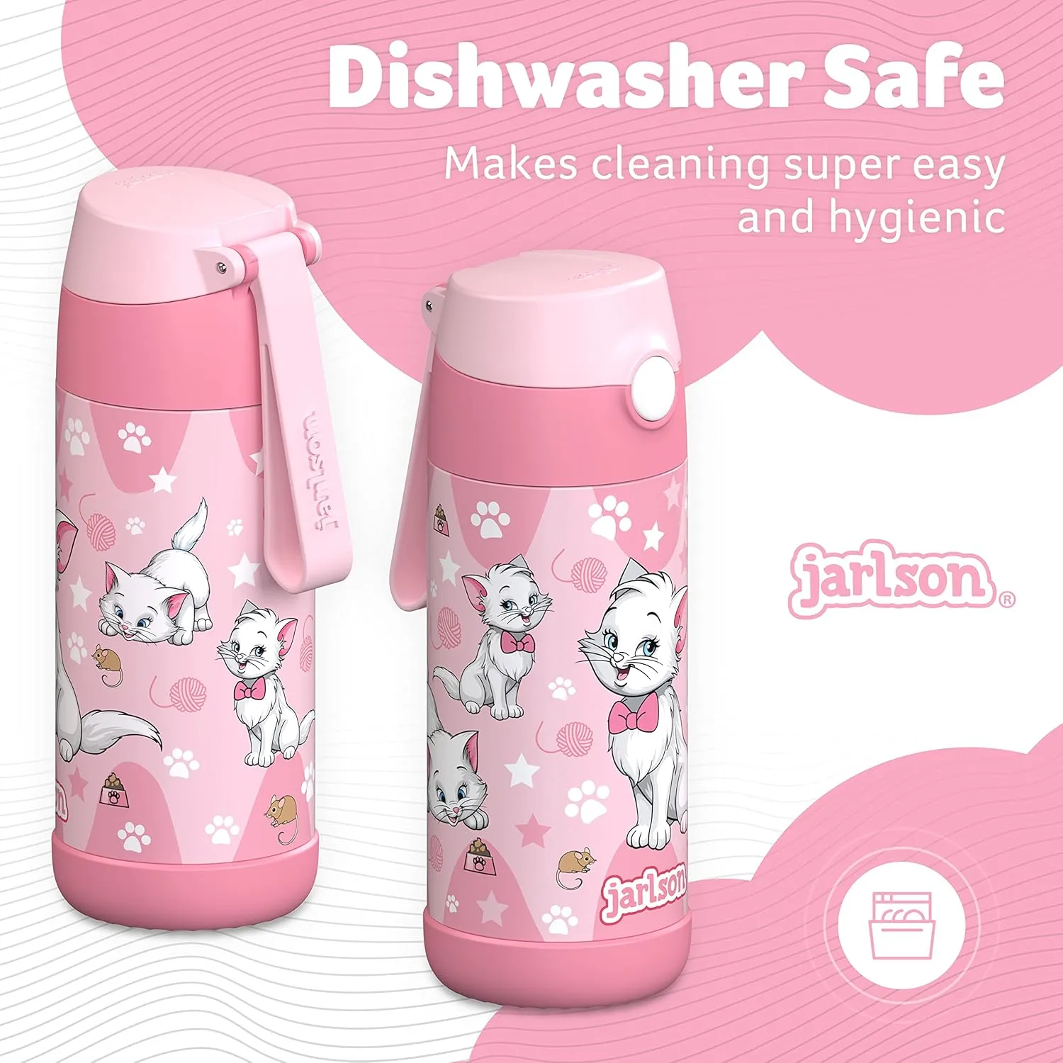 kids water bottle with straw - CHARLI - insulated stainless steel water bottle - thermos - girls/boys (Cat 'Star', 12 oz)