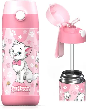kids water bottle with straw - CHARLI - insulated stainless steel water bottle - thermos - girls/boys (Cat 'Star', 12 oz)