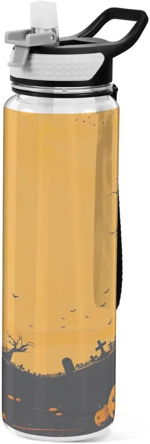 Kigai Transparent Sports Water Bottle 32oz, Happy Halloween Leakproof Wide Mouth Water Bottle with Straw, BPA Free Water Jug with Detachable Strap & Handle for Fitness Gym Outdoor