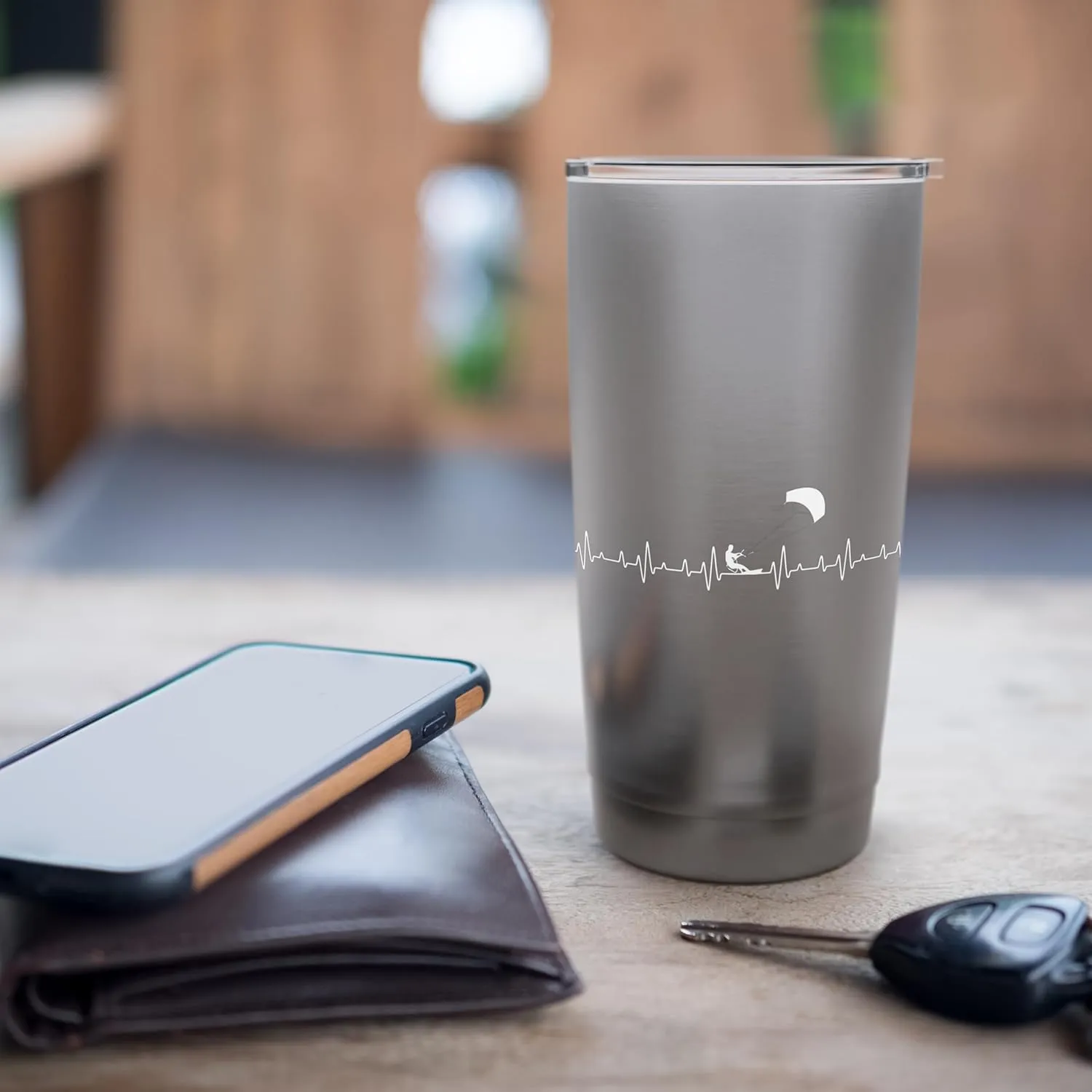 Kitesurfing Heartbeat - Kiteboarding Windsurfing Kitesurfer Stainless Steel Insulated Tumbler